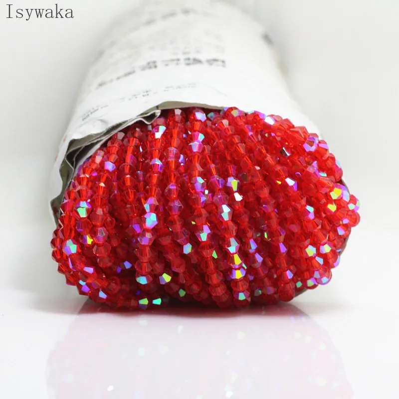 Isywaka Red Half AB 100pcs 4mm Bicone Austria Crystal Beads charm Glass Beads Loose Spacer Bead for DIY Jewelry Making