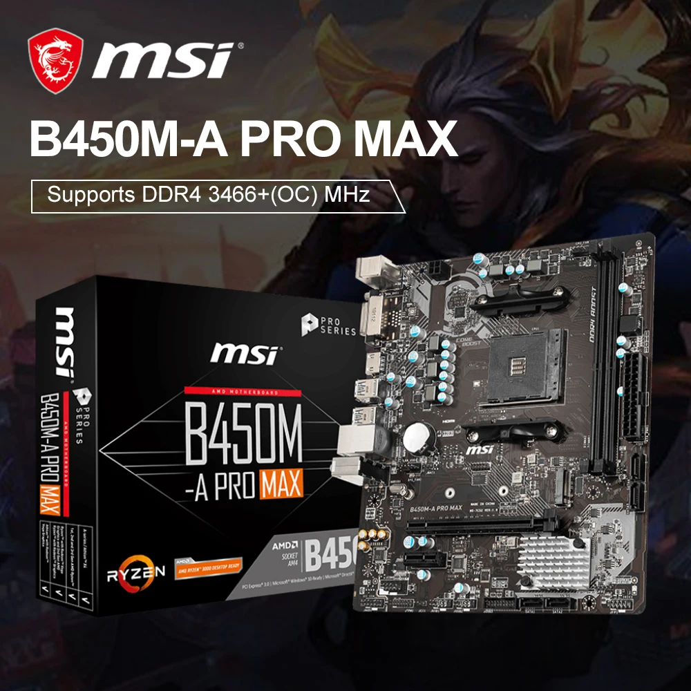 Msi B450M A Pro Max Scheda Madre Micro Atx Amd B450 Ddr4 M.2 Usb3.2 Stat 3.0 Ssd 64G Socket Am4 Placa Mae