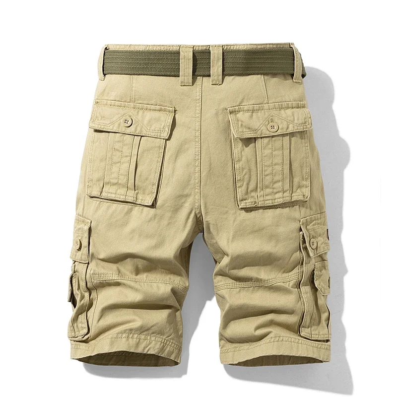Summer Cotton Cargo Shorts Men Outdoor Relaxed Fit Tactical Shorts with Pockets Solid Khaki Hiking Military Shorts Male