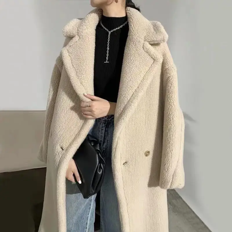 

Winter Long Oversized Purple Thick Warm Soft Shaggy Fluffy Faux Fur Coat Women Pockets Lapel Loose Sweet Cute Fashion 2024 QY34