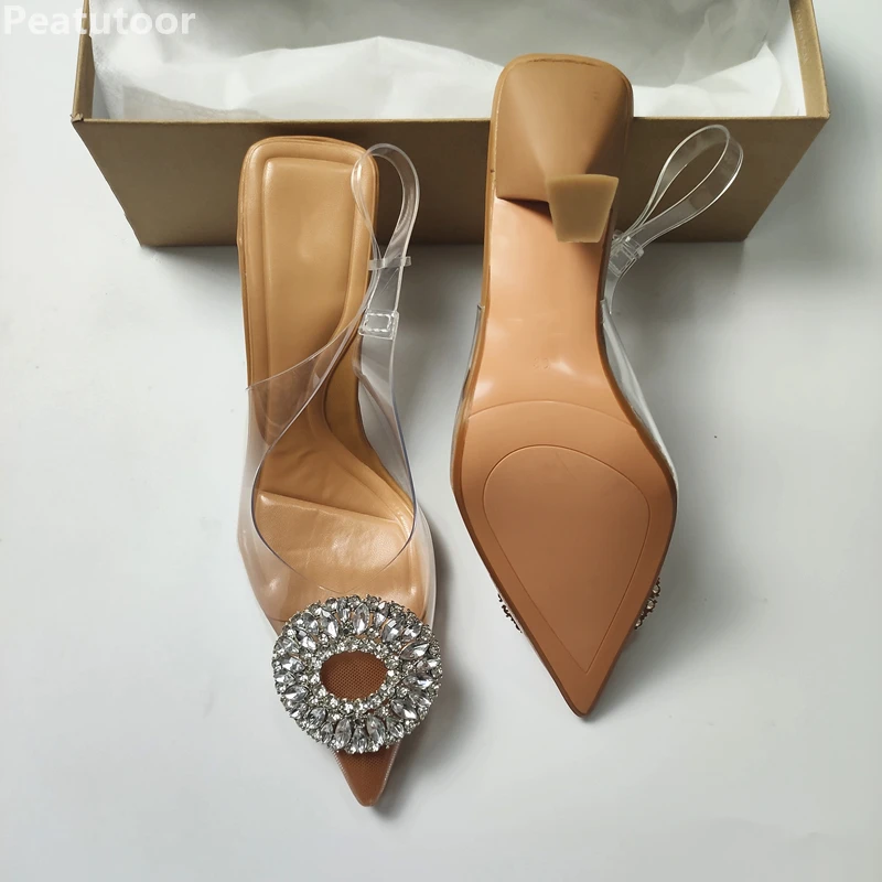 Shoes For Women 2022 Sandals ZARZ Luxury Brand Summer Fashion Transparentes Rhinestones Pointed Heeled Slippers Woman Sexy Pumps