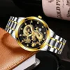 Luxury Delicate Trendy Men Fashion 3D Gold Dragon Calendar Watch Set Men Quartz Stainless Steel Watches 4