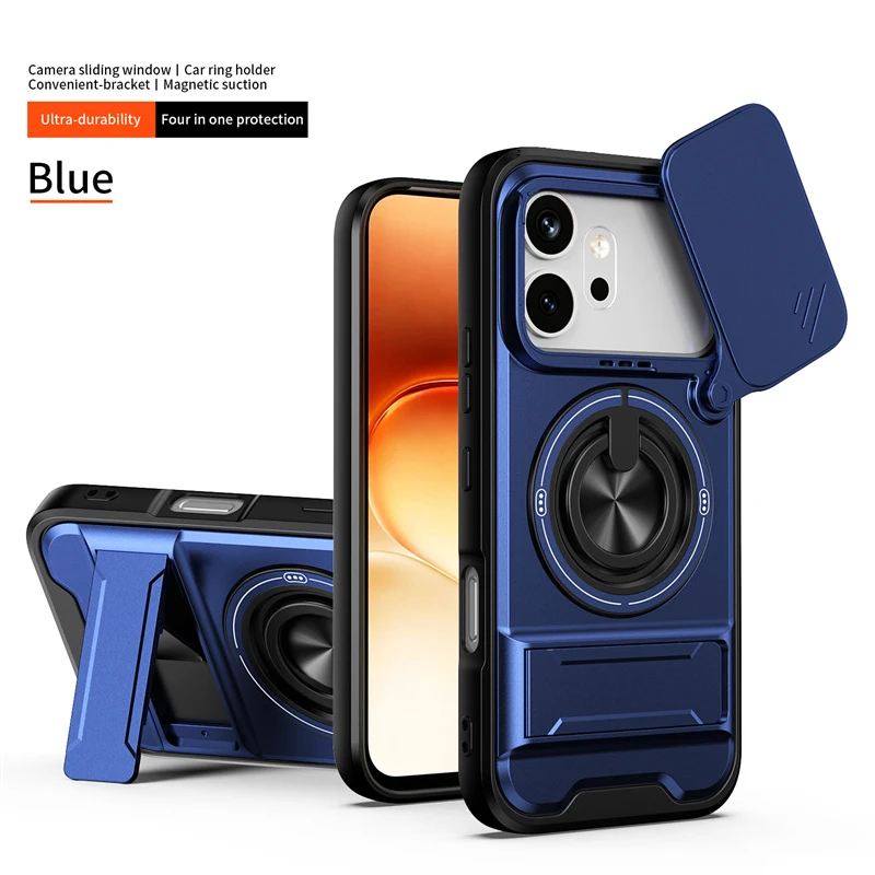 Armor Slide Camera Protection Case with Ring Kickstand and Car Magnetic Holder