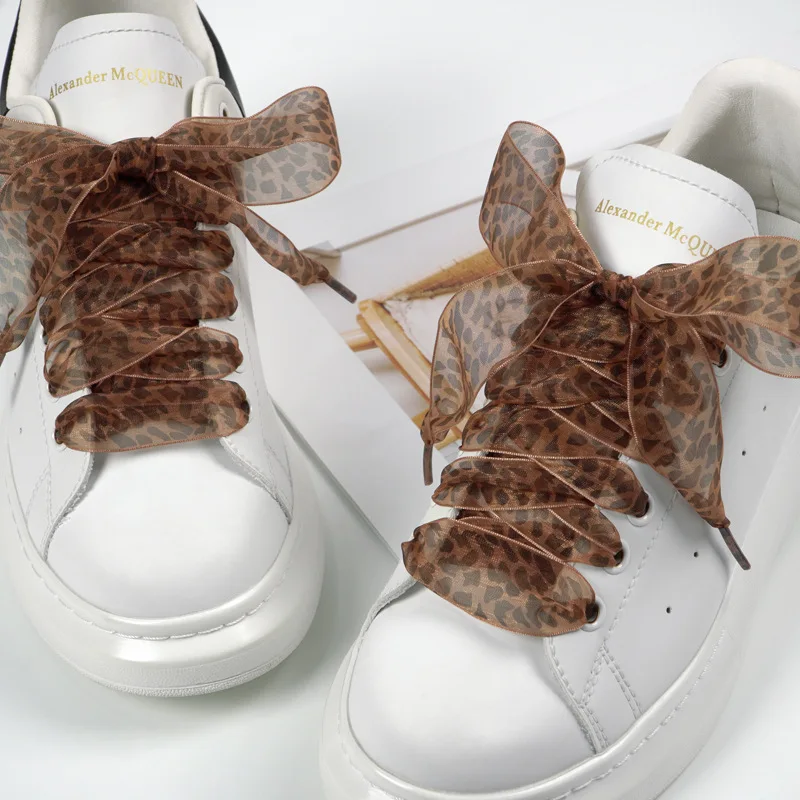 Leopard Print Satin Shoelaces - Stylish and Versatile