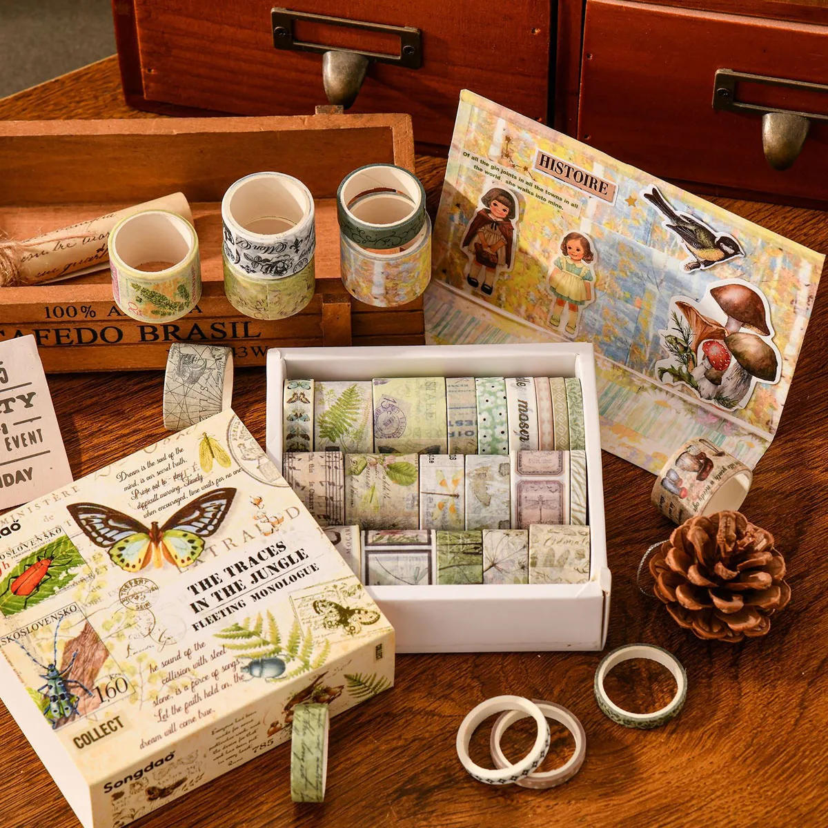 Vintage Washi Tape Set - 20-Piece Decorative Scrapbooking and Journaling Supplies