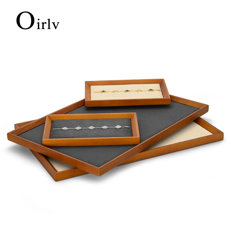 Oirlv Wooden Jewelry Tray Organizer Earring Bracelet Necklace Watch Jewelry Display Tray Large Jewelry Organiser Stackable Trays