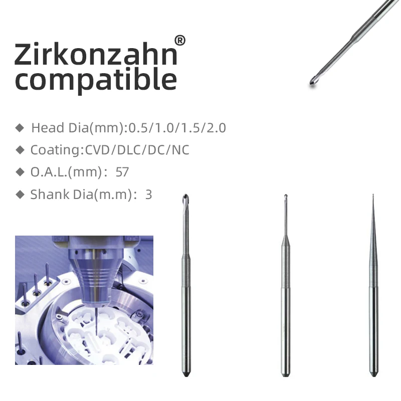 

M1 SOFT Zirkonzahn Milling Cutter Diamond Coating Zirconia 1.0/1.0/1.5/2.0mm FR055/045/235/035 Drill Burs For Dental Lab Use