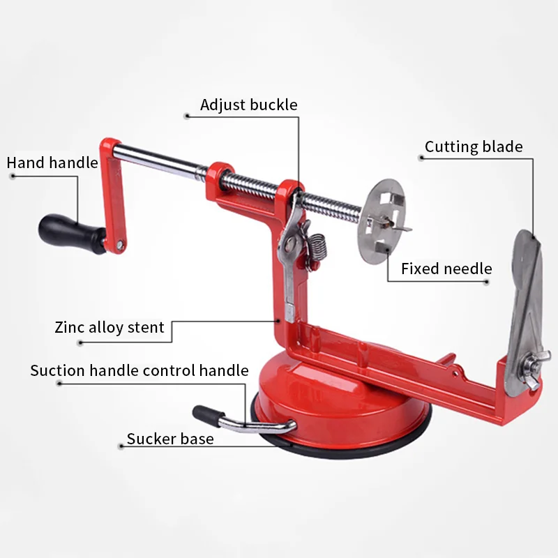 Red Home Hand Crank Potato Tart Machine Spiral Slicer Stainless Steel Adjustable Cut Potato Cucumber Kitchen Tools Accessories