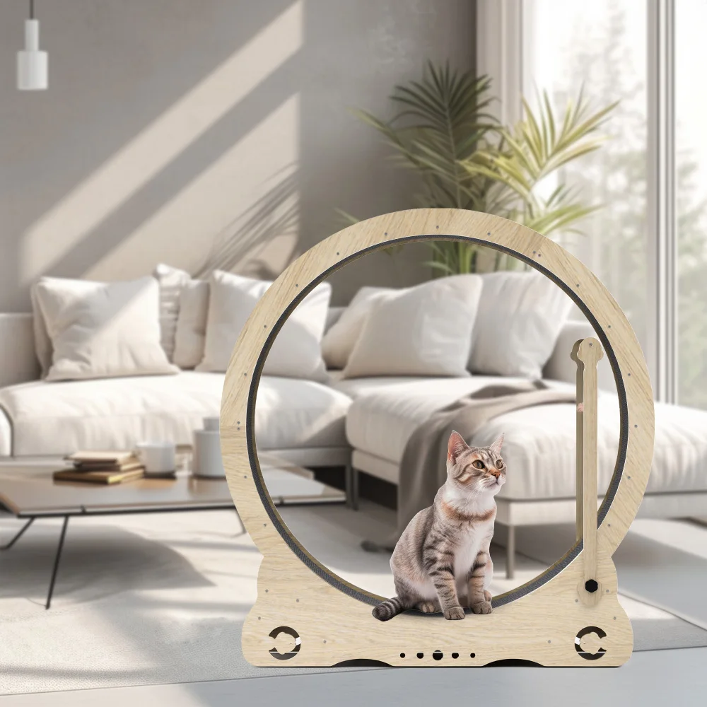 Cat Exercise Wheel-Indoor Cat Treadmill with Carpeted Running Track, Safety Treadmill with Locking Latch