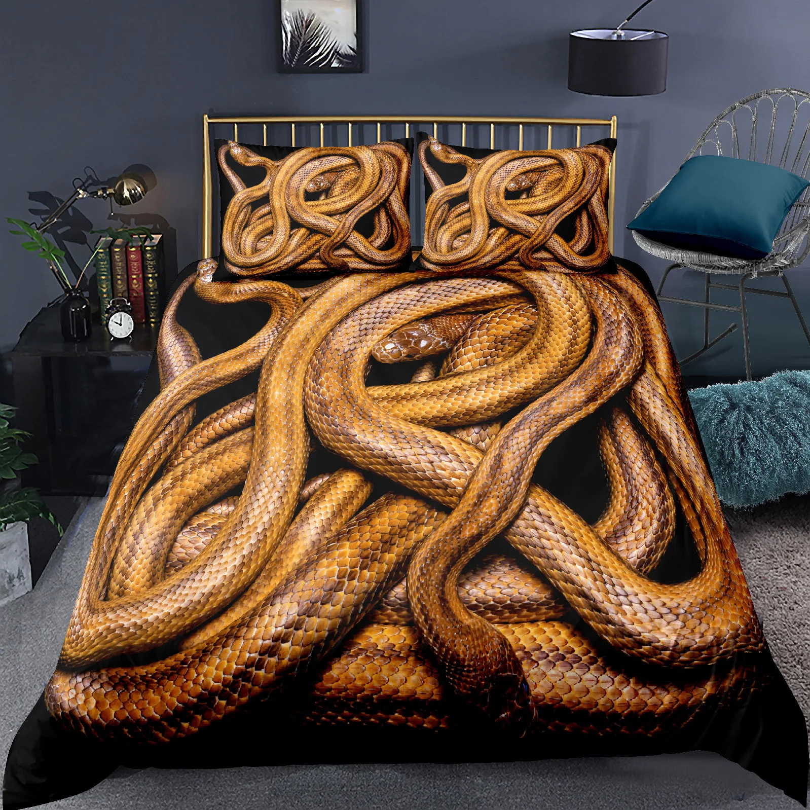 3D Snake Comforter Cover Set for Kids Boys Teens Green Snake Duvet Cover 3D Reptile Print Bedding Set Wild Animal Quilt Cover