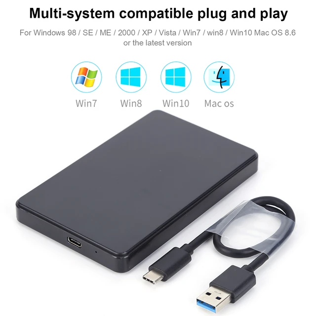 Boîtier de disque dur portable avec câble USB C, boîtier de disque dur  mobile noir, USB3.0, boîtier de type C 2.5, USB3.1 SATA 1, 2/3 SSD -  AliExpress
