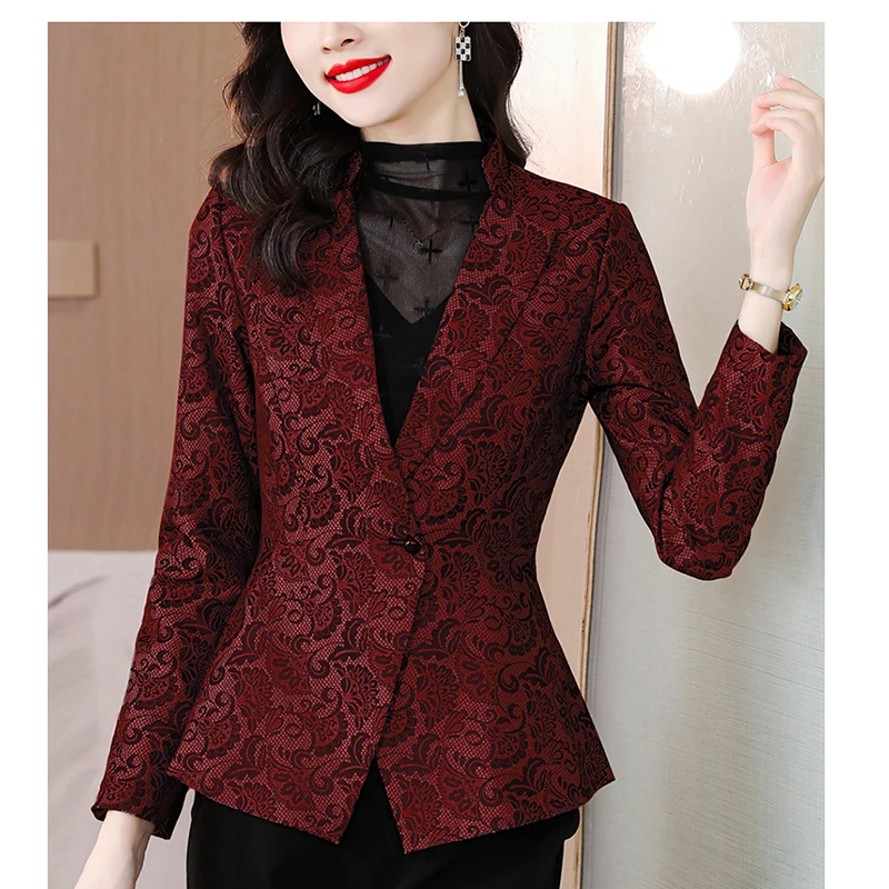 

2023 Women's New Blazers Coat Fashion Vintage Printing Long-sleeve Korean Version Slimming and Reducing Age Slimming Top jackets