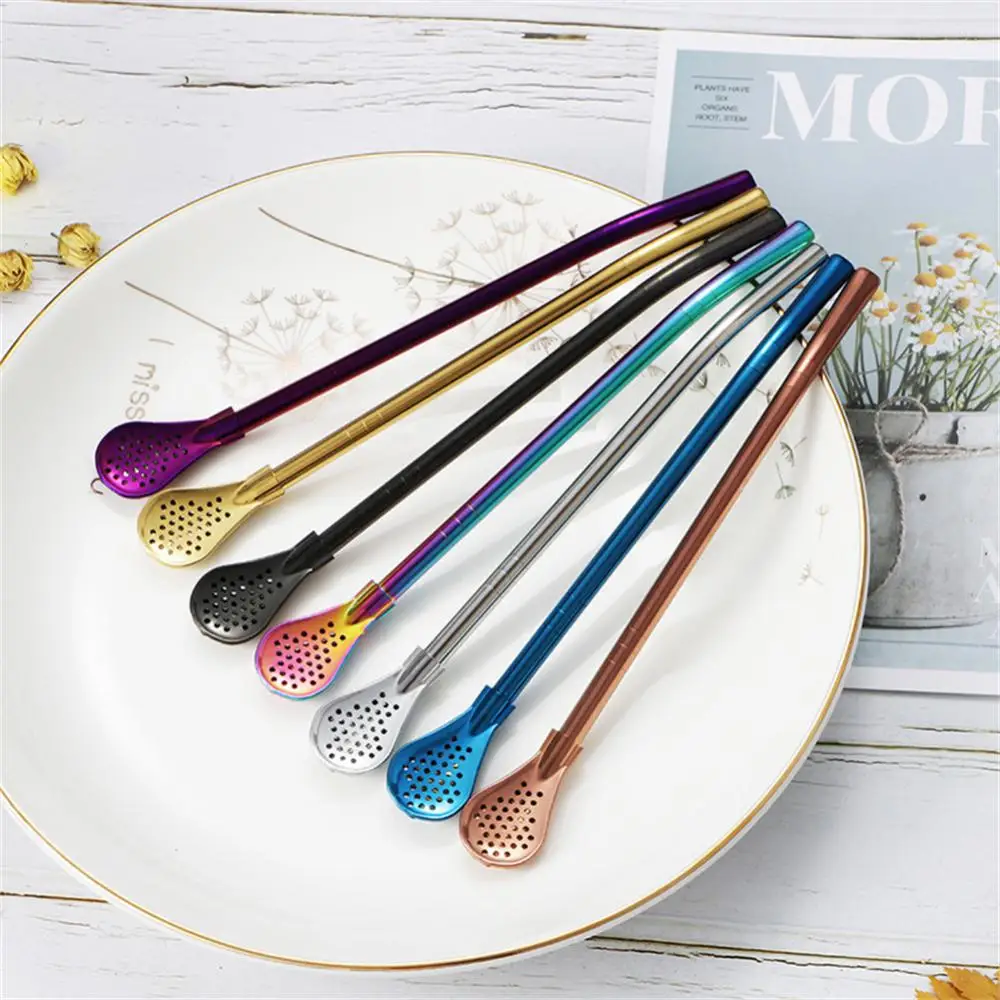 Metal Straws Colorful 304 Stainless Steel Tea Drinking Straws Spoon Yerba Mate Tea Filter Reusable Bombilla Gourd Tools Bar Accessories