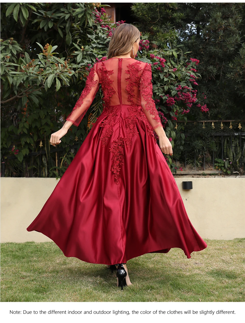 PLEINDI Vintage Evening Dresses Party Women Dress Wedding Long Sleeve O-Neck 2022 New Elegant Lace Corduroy Burgundy Red Prom