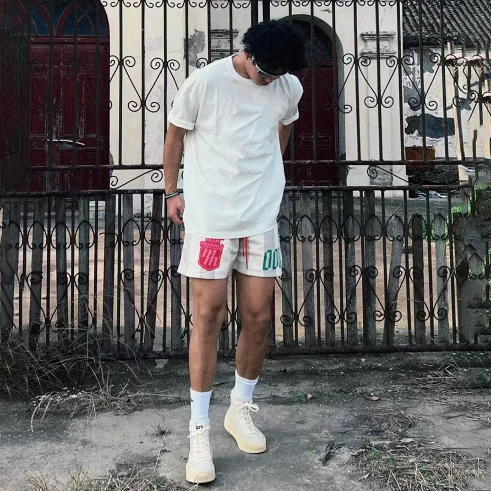 Men's Summer American Street Casual Straight Shorts Striped Hiphop Fashion Loose Y2K Sports Breathable Quick-drying Shorts