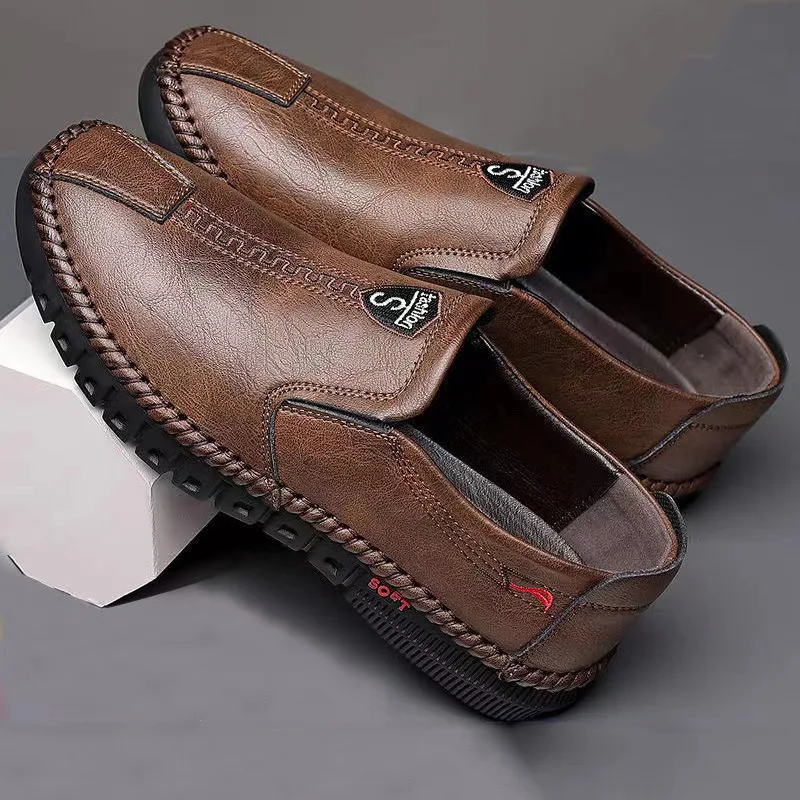 Men's Casual Shoes Autumn Leather Shoes for Men Soft Bottom Business Leather Slip-on Flat mens shoes