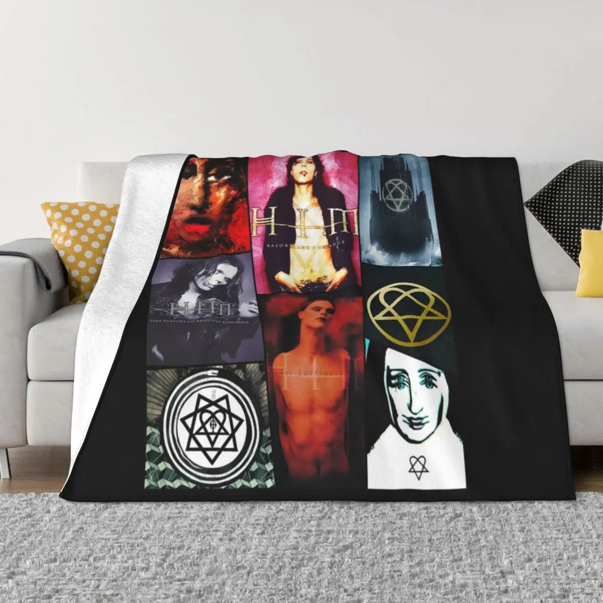 Him Band Album Cover Collage Heartagram Ville Valo Cover Throw Blanket Bed Coperta Alla Moda Soft Plaid