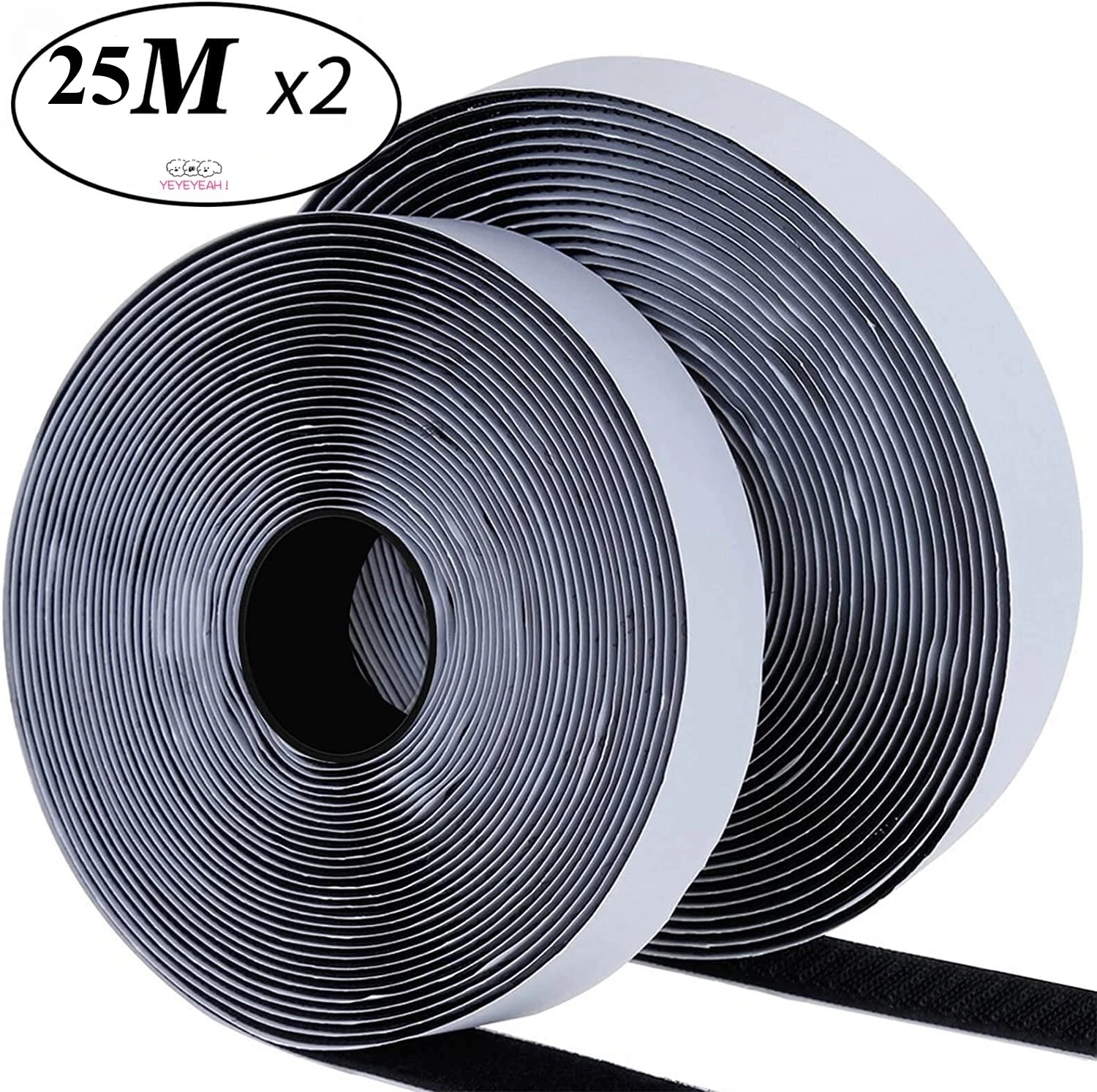 Magic Sticker Tape: Extra Strong Self-Adhesive Double-Sided Hook and Loop Fastener, Black, 20mm