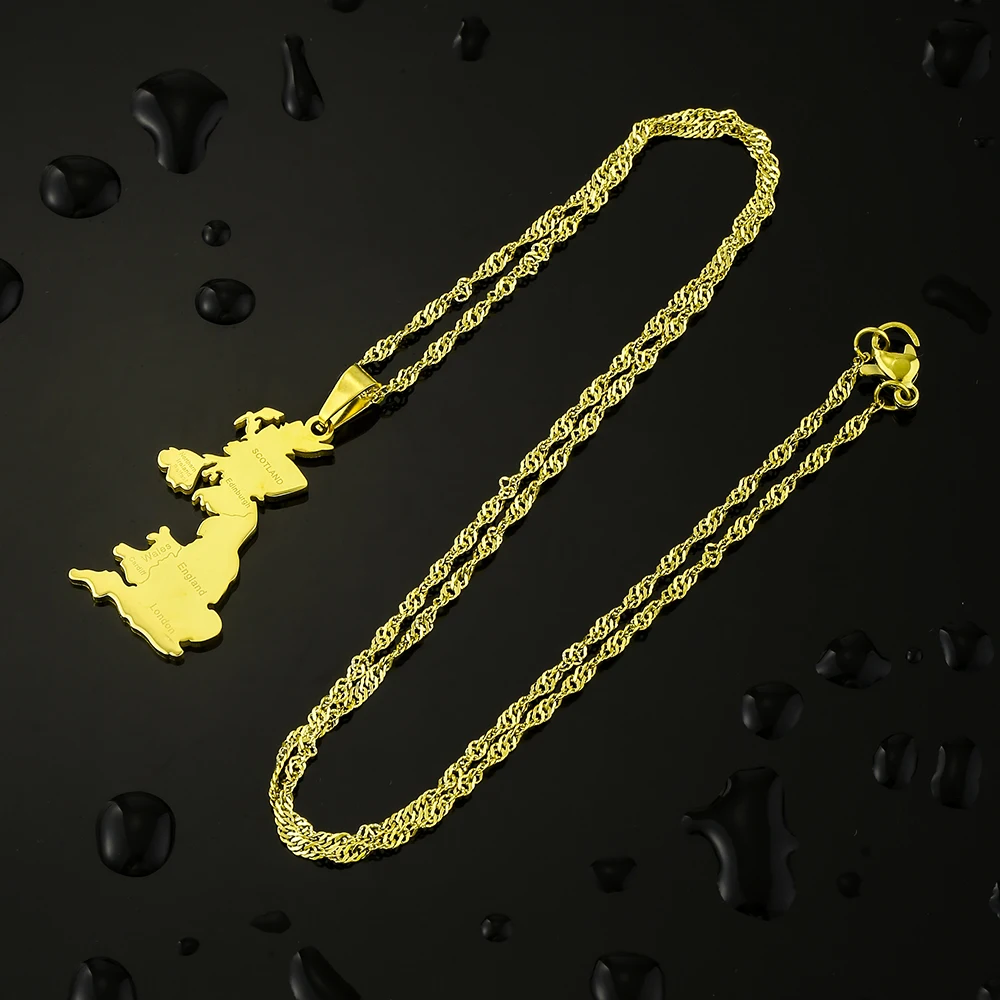 Mode Vereinigtes Königreich Karte Stadt Flagge Anhänger Halskette Edelstahl Männer Frauen Land Karten Schmuck Geschenk – Detail 11