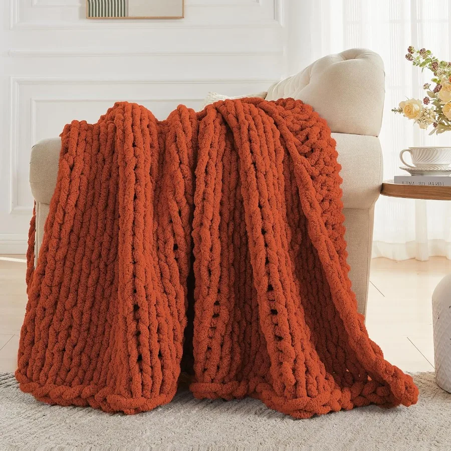 Chunky Knit Throw Blanket 60 X 80 Twin Size 100 Hand Made Large Chenille Loop Yarn Soft Fluffy Throws for Couch Sofa Bed Big Cr