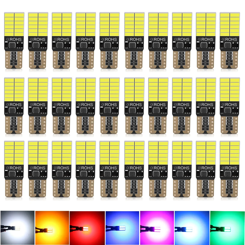 

Wholesales 100pcs t10 W5W 4014 24smd Canbus 3W High Power Auto Dome Lights Bulb 4014smd 24 Lamp White 6000K Amber Red Green Blue