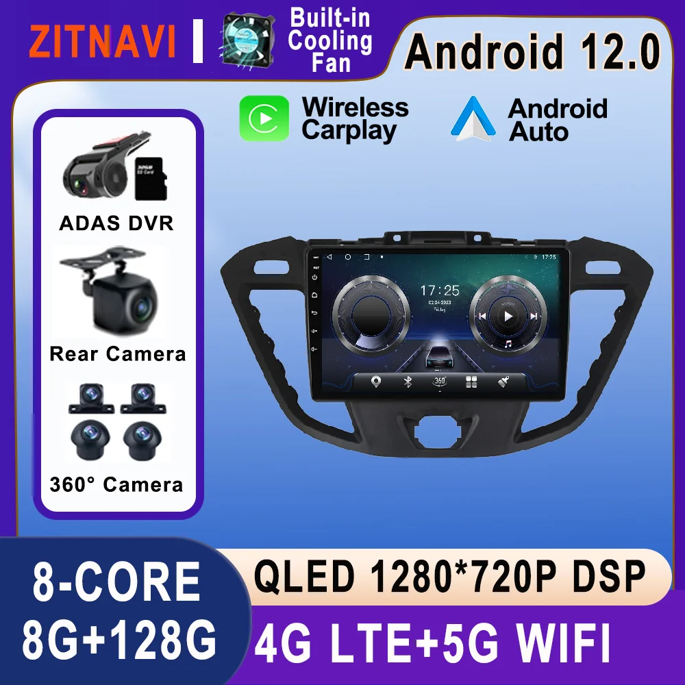

Android 12 для Ford Transit Custom 2013 - 2018 автомобильное радио SWC мультимедиа ADAS 4G No 2din стерео AHD BT навигация GPS плеер RDS