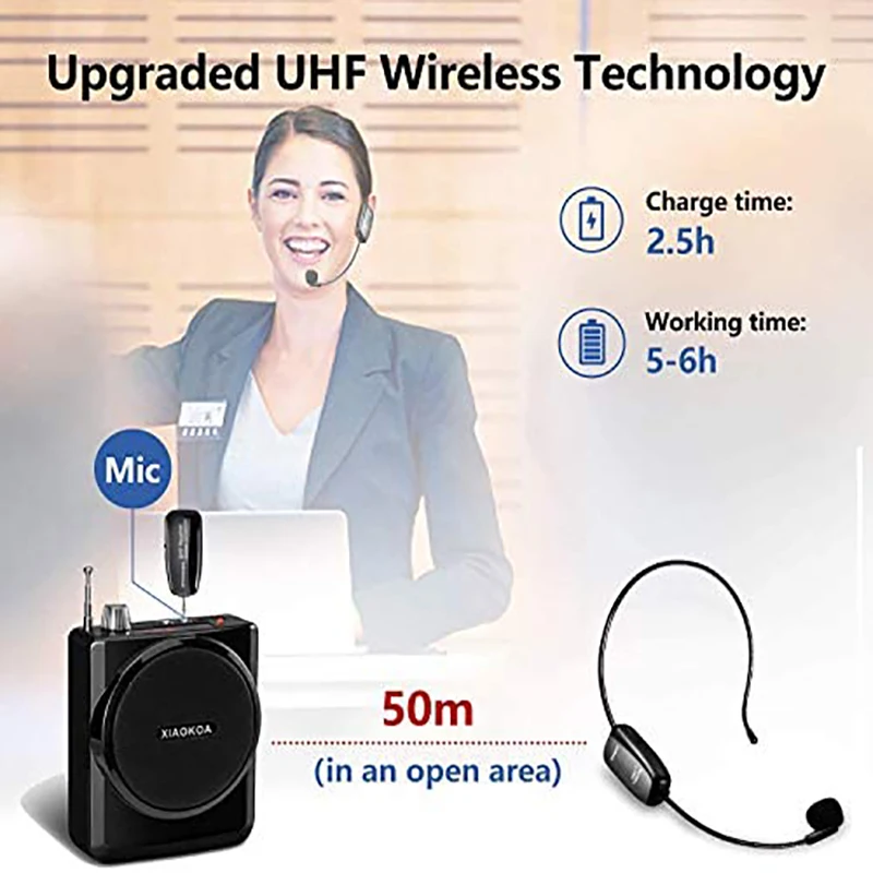 YouN UHF Headset Wireless Microphone with Receiver for Teaching Voice Ampli 