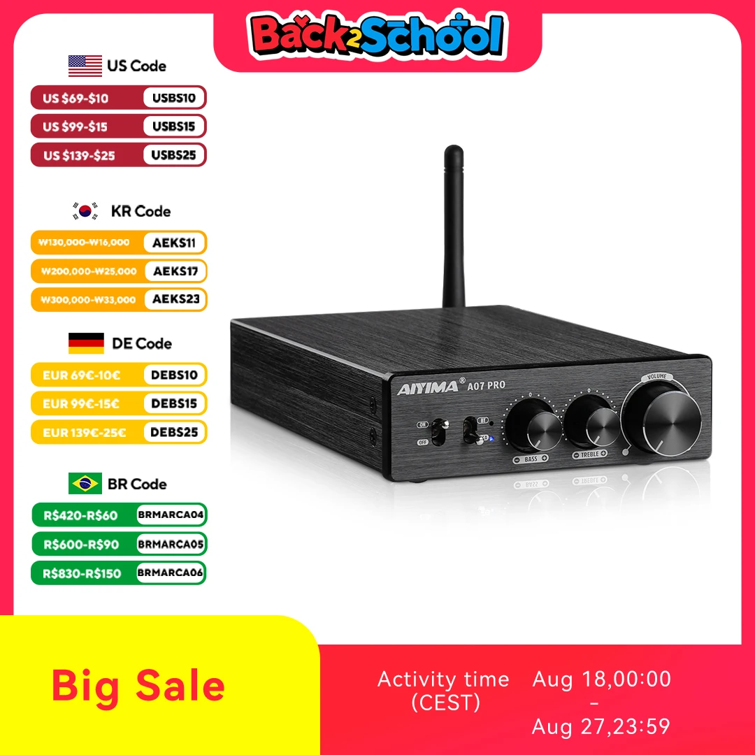 AIYIMA A07 PRO Bluetooth Amplifier TPA3255 QCC304X Stereo