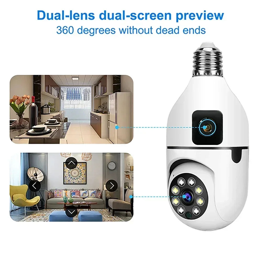 4MP Dual Lens WIFI Bulb Camera CCTV IP Wireless PTZ Cameras Color Night Vision Two-Way Audio Indoor Video Surveillance Cam