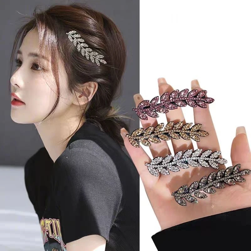Elegantes Haarschmuck funkelnde Haars pange trend ige Haarnadel glänzende Strass Barettes Weizen form Haars pange