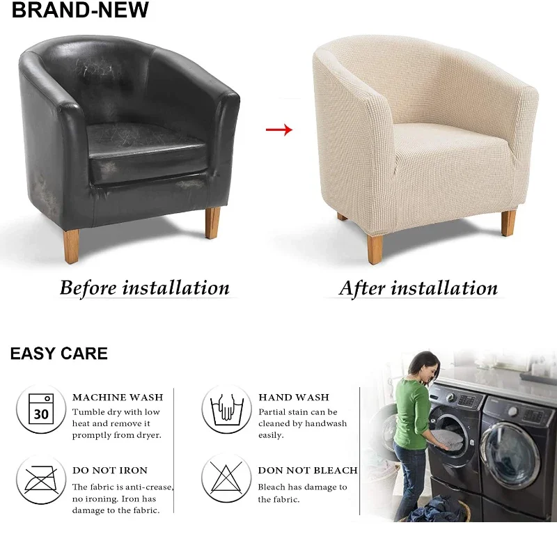 High Stretch Spandex Coffee Tub Sofa Armchair Seat Cover Protector Washable Furniture Slipcover Easy-install Home Chair Decor 6