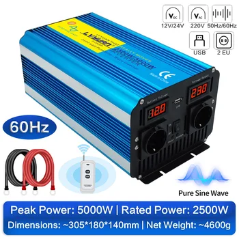 DC12V/24V AC 220V 5000W Power INVERTER 50Hz/60Hz แรงดันไฟฟ้าแปลงอะแดปเตอร์ Dual EU ซ็อกเก็ตจอแสดงผล LED สําหรับฉุกเฉิน RV 5