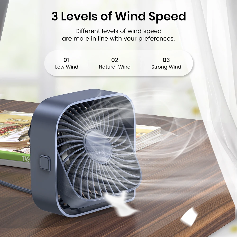 TOPK USB Desk Fan, Mini Fan Portable,3 Speeds Desktop Table Cooling Fan,Quiet Personal Small Fans for Room Home Desktop Office 3