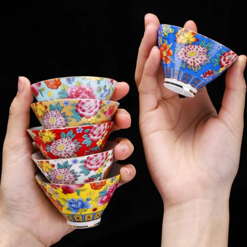 2pcs/set or 6pcs/set Tea Cups Enamel Ceramic Kungfu Tea Set Chinese Style Drinkware for Friend Birthday Creative Gift