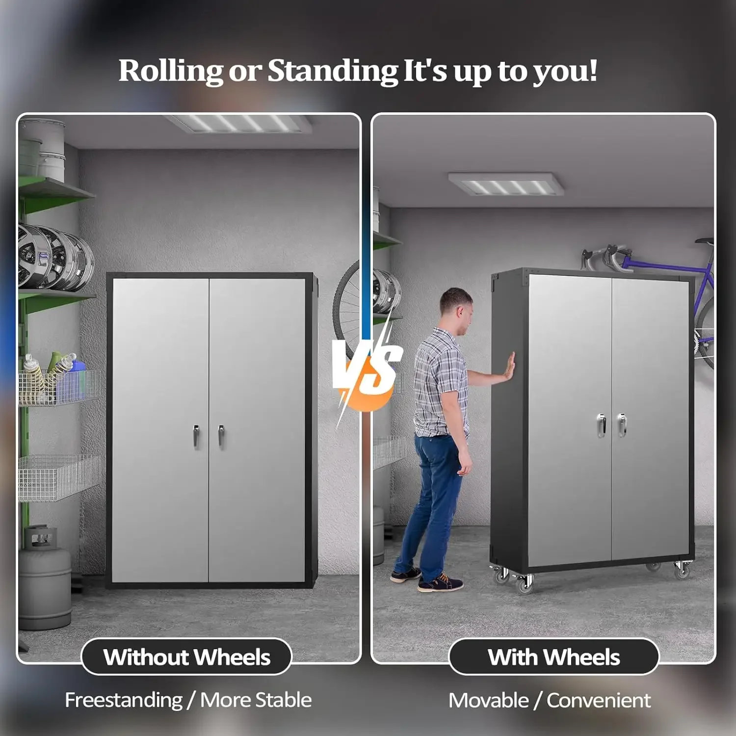 Upgraded Wide & Deep Garage Storage Cabinet Metal Storage Cabinet with Pegboards Wheels Locking Doors and Adjustable Shelves