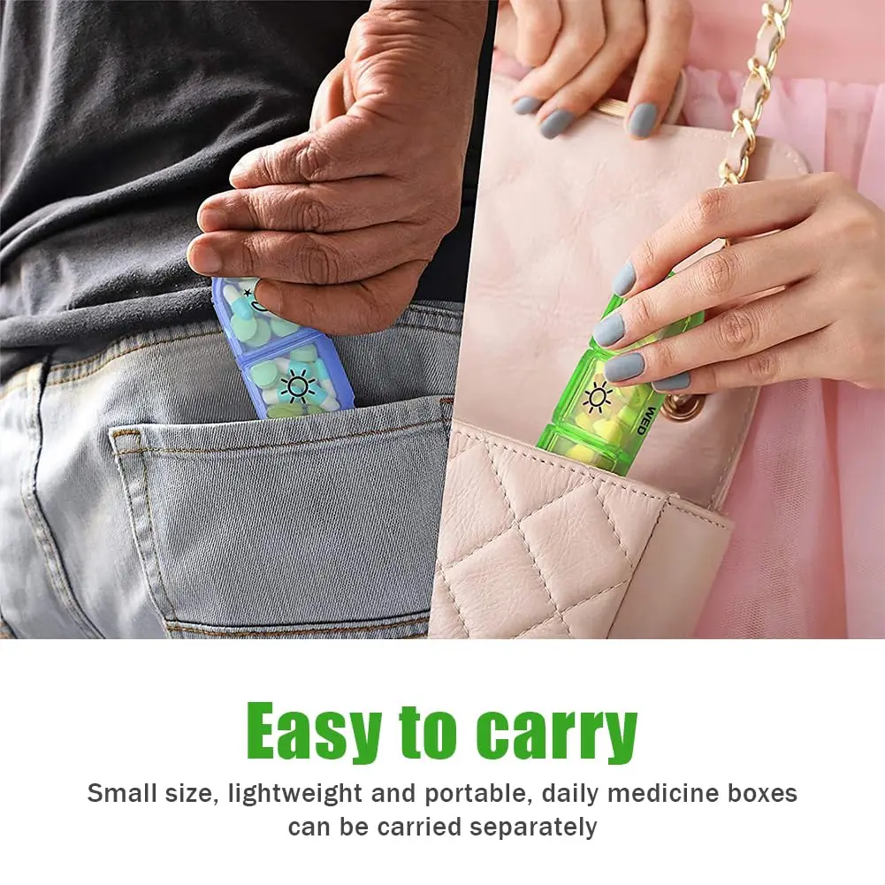 Weekly Portable Pill Box 7 Days with 3 Separate Compartments for Medications Vitamins Compartments Medicine Organizer First Aid
