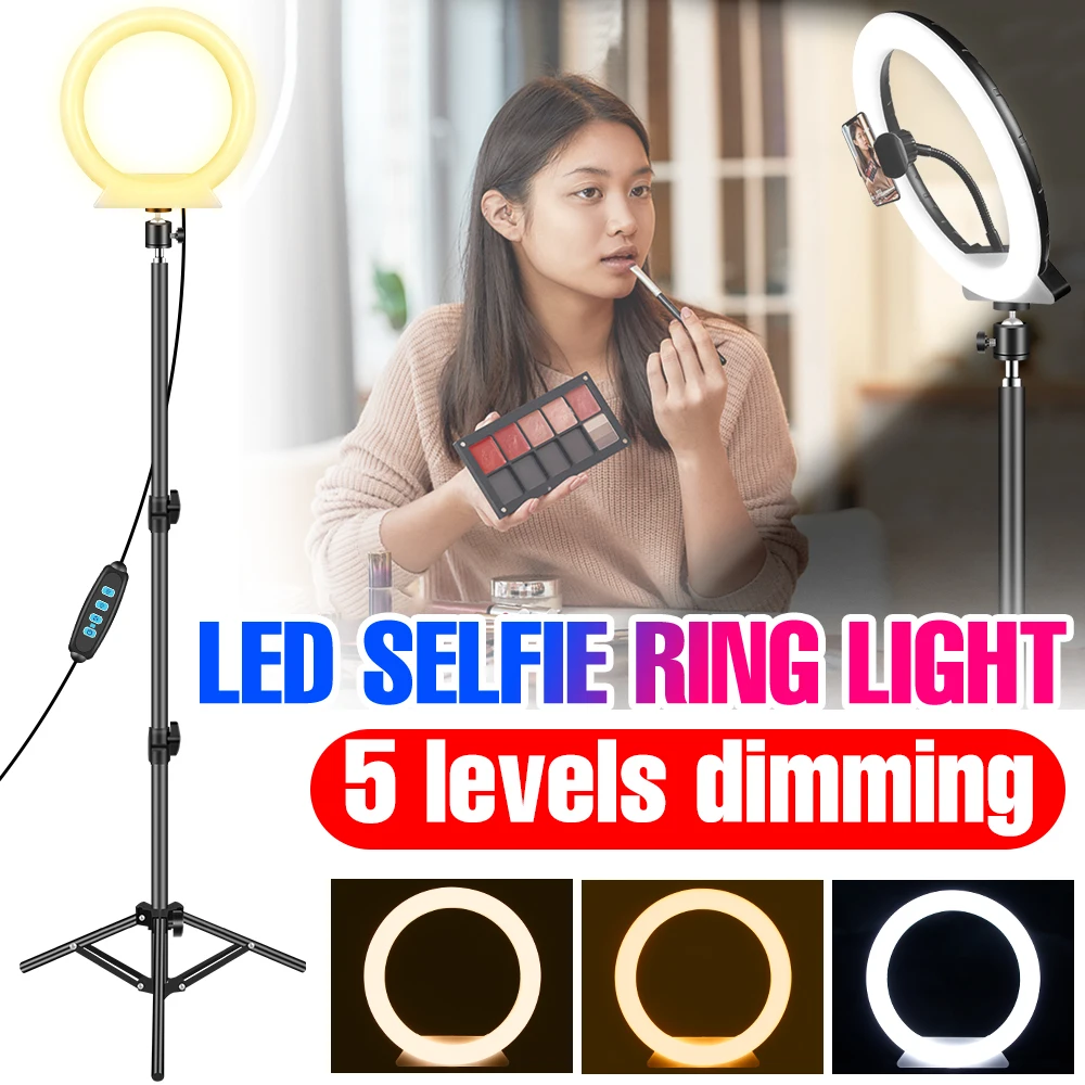 

Led Video Ring Light Selfie Lamp Led Photography Fill Light Live Stream Ringlight Night Light With Tripod Stand Dimmable Bulb