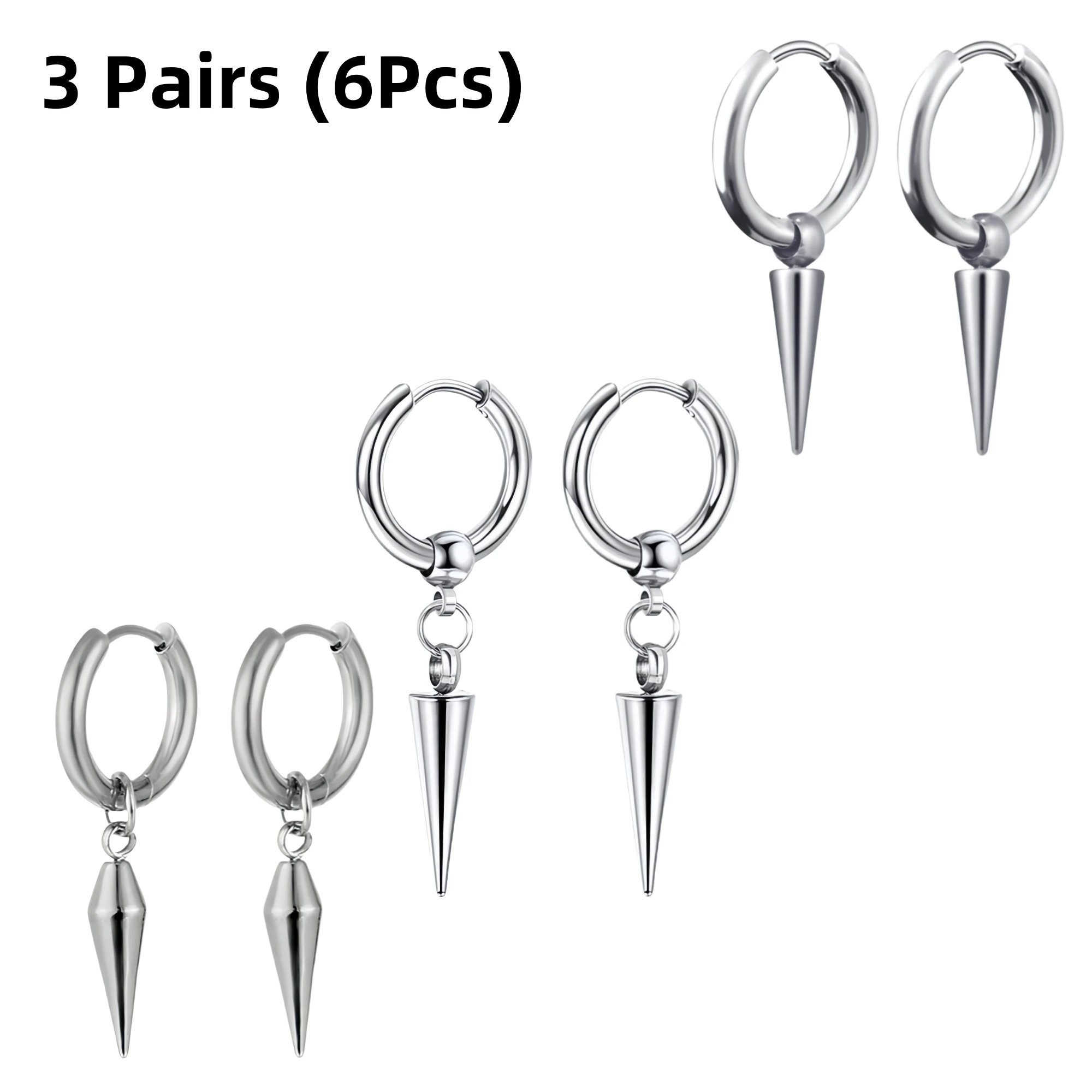 3 Paar Punk-Wassertropfen, minimalistisches Edelstahl-Creolen-Ohrring-Set für Männer und Frauen, modernes Geschenk, täglicher trendiger Schmuck, neu im Zubehör – Detail 9