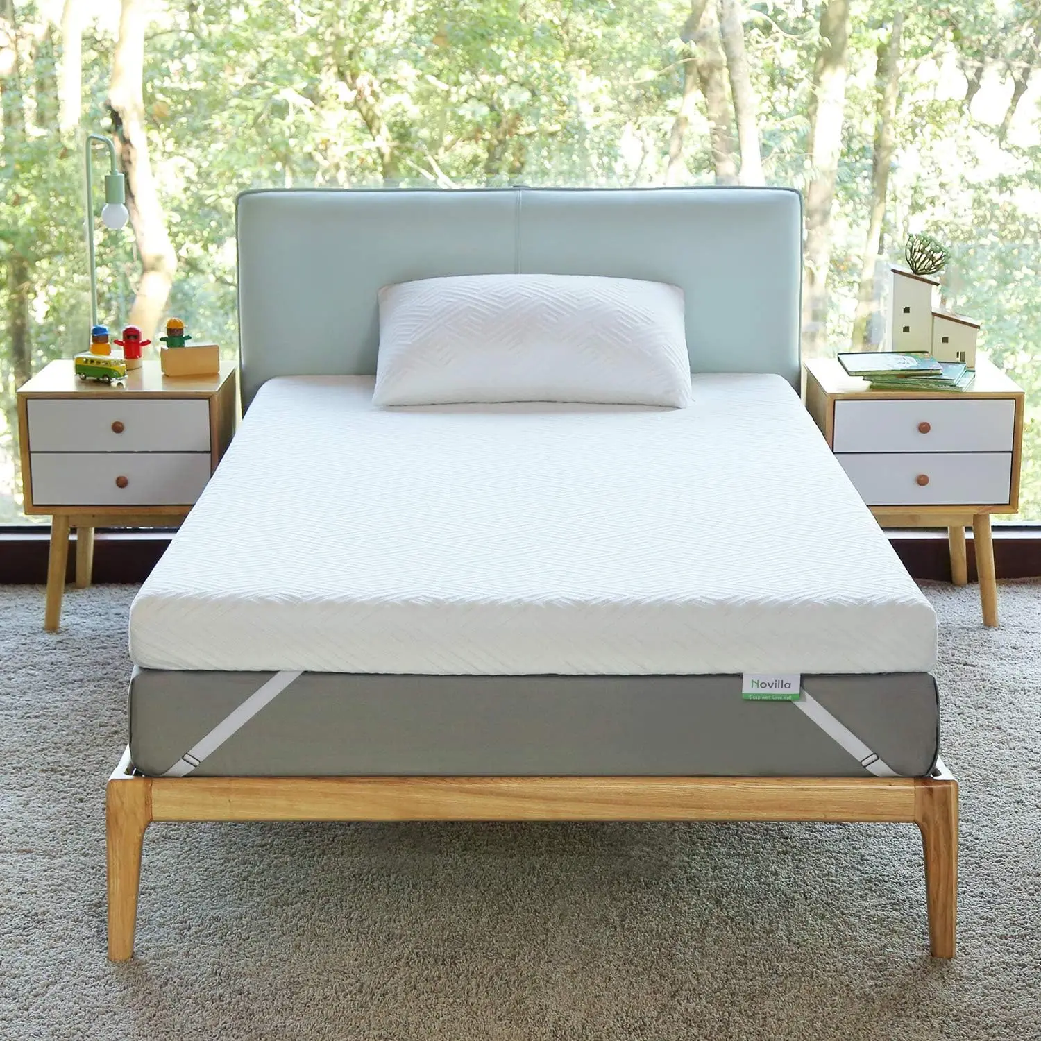 

Novilla 4 Inch Breathable Cooling Memory Foam Mattress Topper Full, White, Gel & Bamboo Charcoal Infused for Motion Isolation