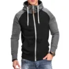 Winter Fashion Fitness Sports Men's Casual Splicing Color, Insert Shoulder Sleeve Hooded Thickened Straight-Through Hoodie 1