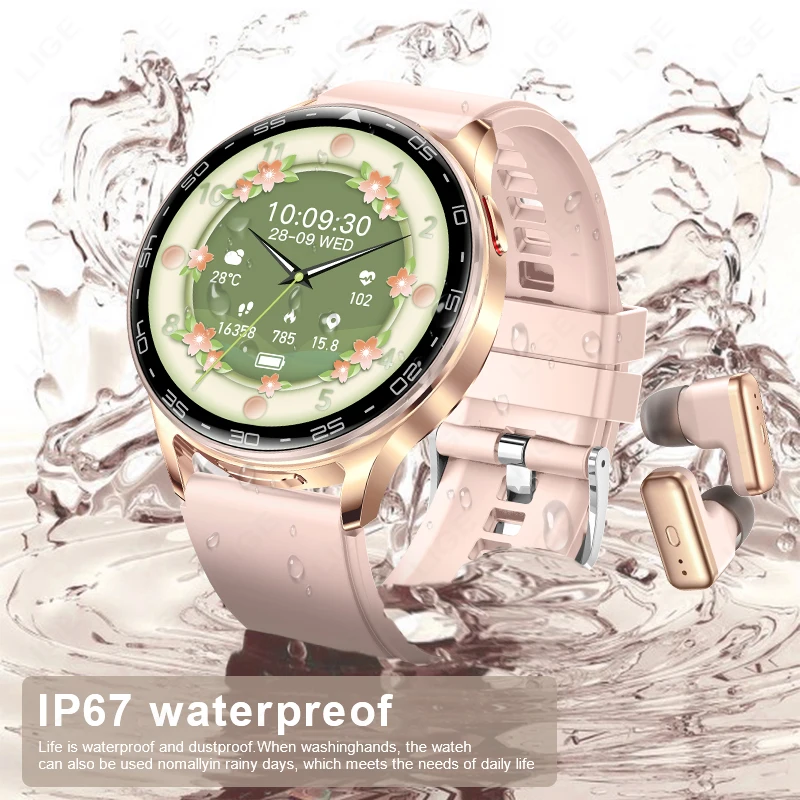 LIGE Smart Watch Earbuds Women Bluetooth Wireless Call Smartwatch Men Waterproof AI Voice Music Play Sport Smartwatch Headphones