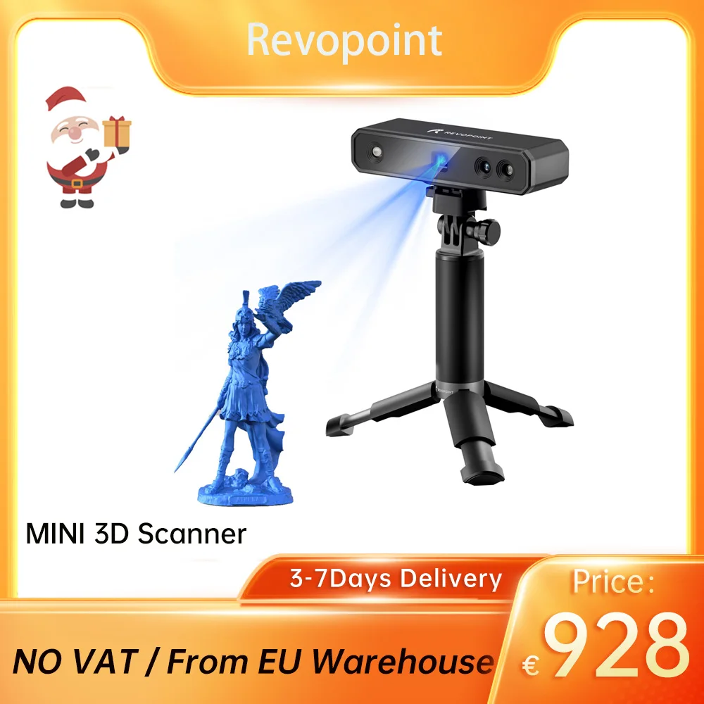 Revopoint Mini Scanner 3D Blue Light Precision 0.02Mm, Mini Giradischi A Doppio Asse Combo - Eu