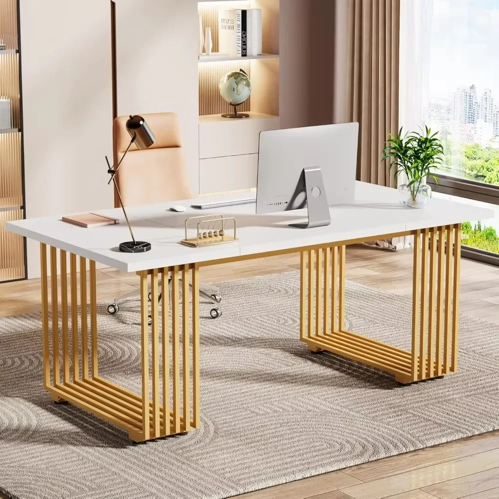 Computer Desk,70.9" Desk,  White Executive Desk Metal Legs,Study Writing Desk, Large Workstation Office, Conference Table 3