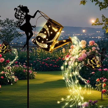 Solar Lights Outdoor Solar Watering Can Light Solar Garden Lights Waterproof Metal Hanging Lantern Fairy Garden Decor Outside