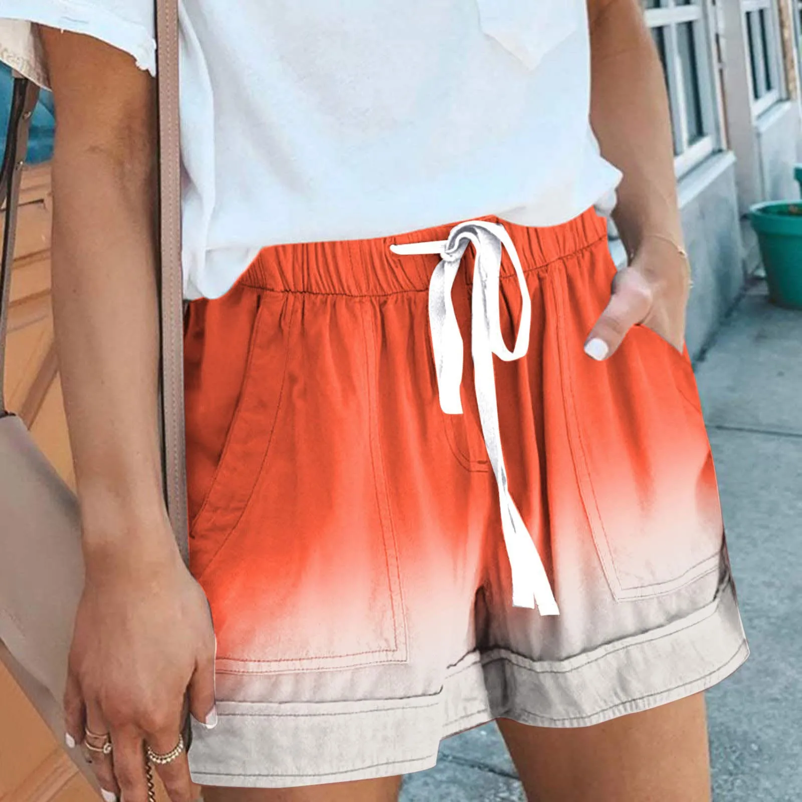 Casual Women Shorts Summer Tie dye Shorts Comfy Drawstring Elastic Waist Pockets Wide Leg Casual