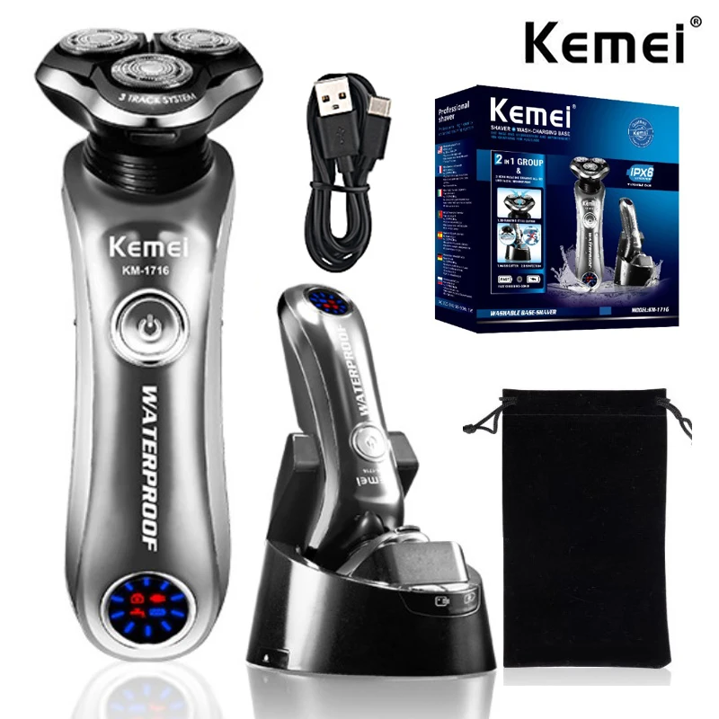 Kemei 1716 Wet Dry Rechargeable Pro Electric Shaver Beard Electric