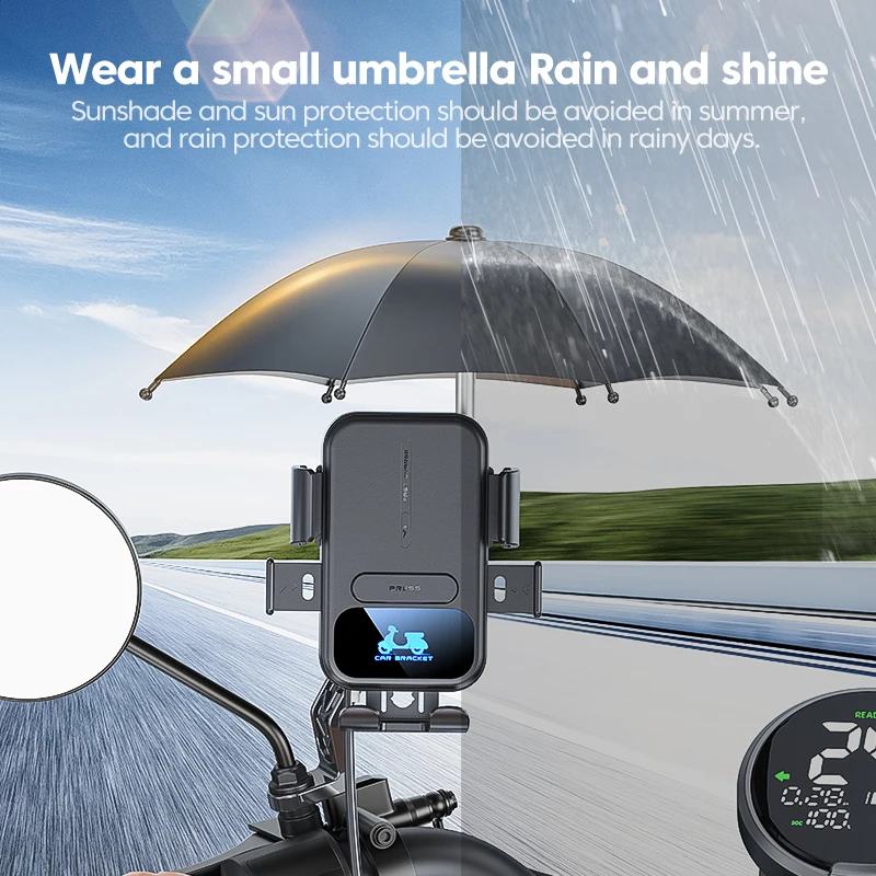 Rainproof Bicycle Motorcycle 360 Rotation Phone Holder 15W Qi Wireless Charger for 4.7-7.2inch Cellphone Rearview Mirror Bracket