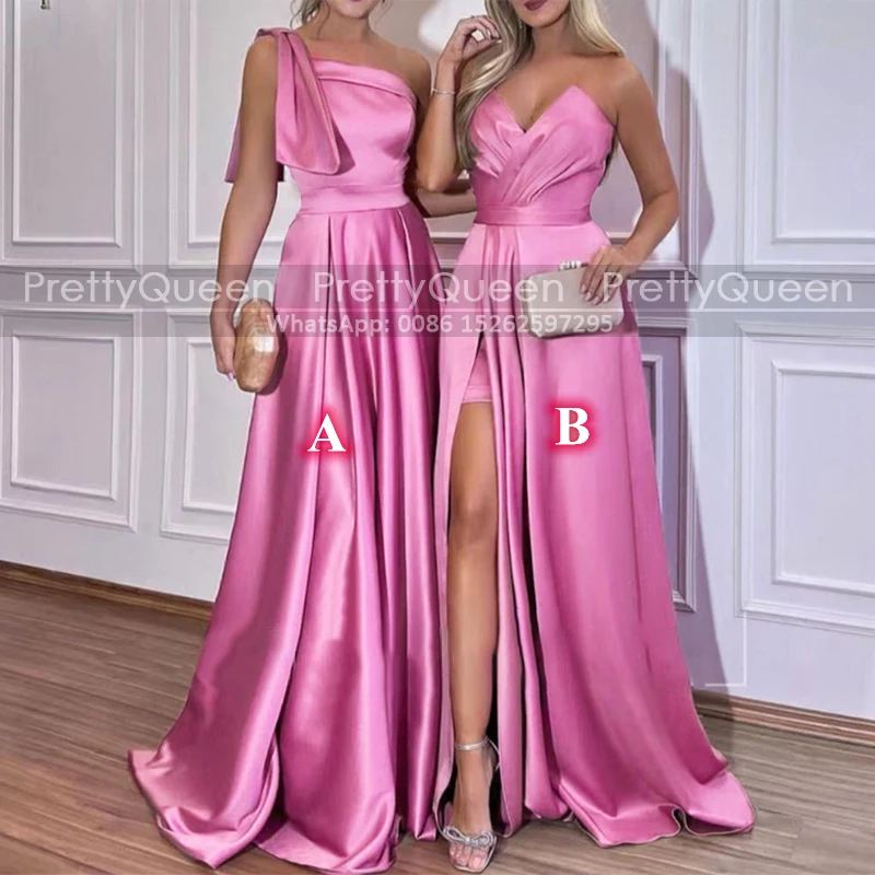 Dark Pink A Line Bridesmaid Dresses Side Split One Shoulder Long Formal