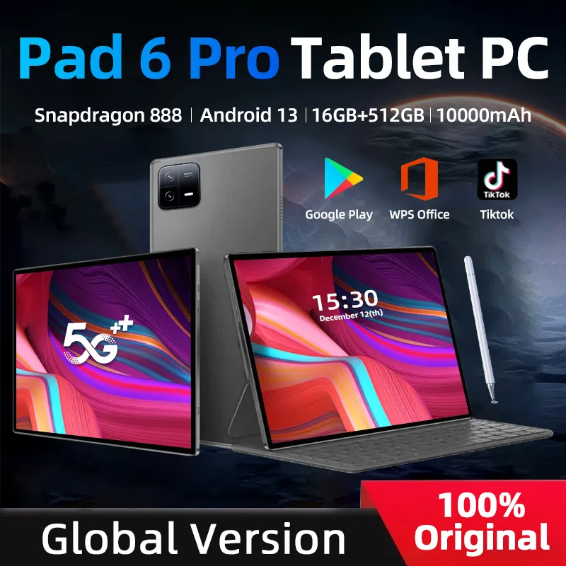 

Новинка 2024, планшетов, ПК, Android 13 Pad 6 Pro, Восьмиядерный процессор Snapdragon 888, ОЗУ 16 ГБ, ПЗУ 1 ТБ, телефон с двумя SIM-картами, 10000 мАч, HD, 4K, Mi, планшет