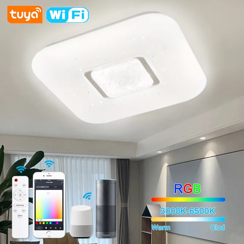 

Home Bedroom LED Ceiling Light 36W RGB APP Tmall Elf Living Room Lamp Modern Tri proof Remote Control WIFI Industrial Lighting